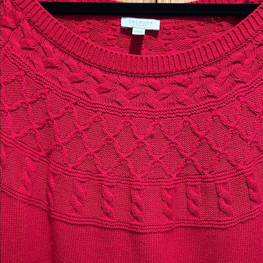 Talbots pretty red sweater with top surrounding knit design - Picture 2 of 5